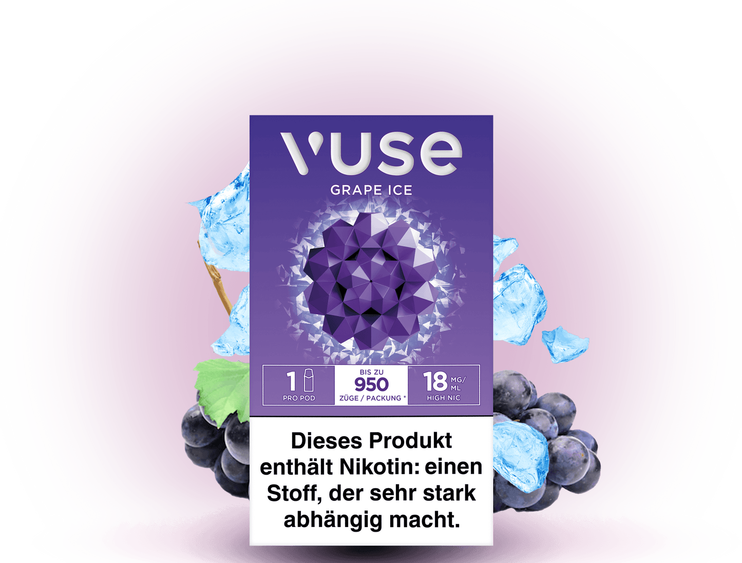 Vuse Caps Grape Ice 18mg – Aromakapseln mit erfrischendem Trauben-Eis-Geschmack und 18 mg/ml Nikotin für Vuse E-Zigaretten.