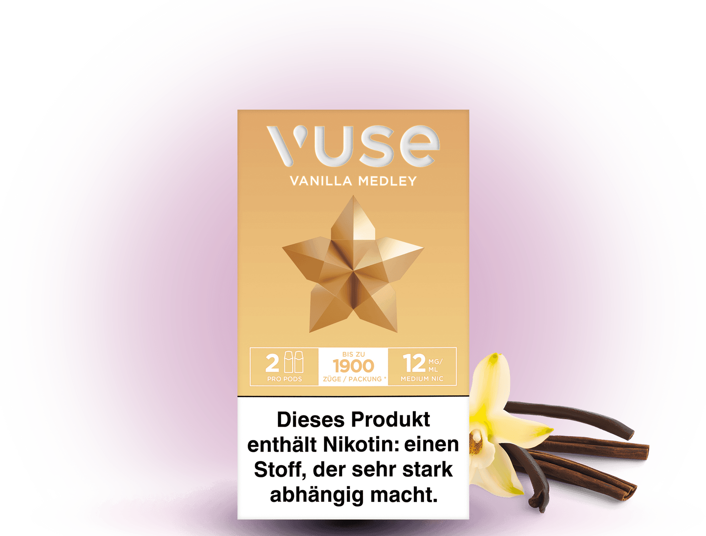 Vuse Caps Vanilla Medley 12mg – Aromakapseln mit sanftem Vanillegeschmack und 12 mg/ml Nikotin für Vuse E-Zigaretten.