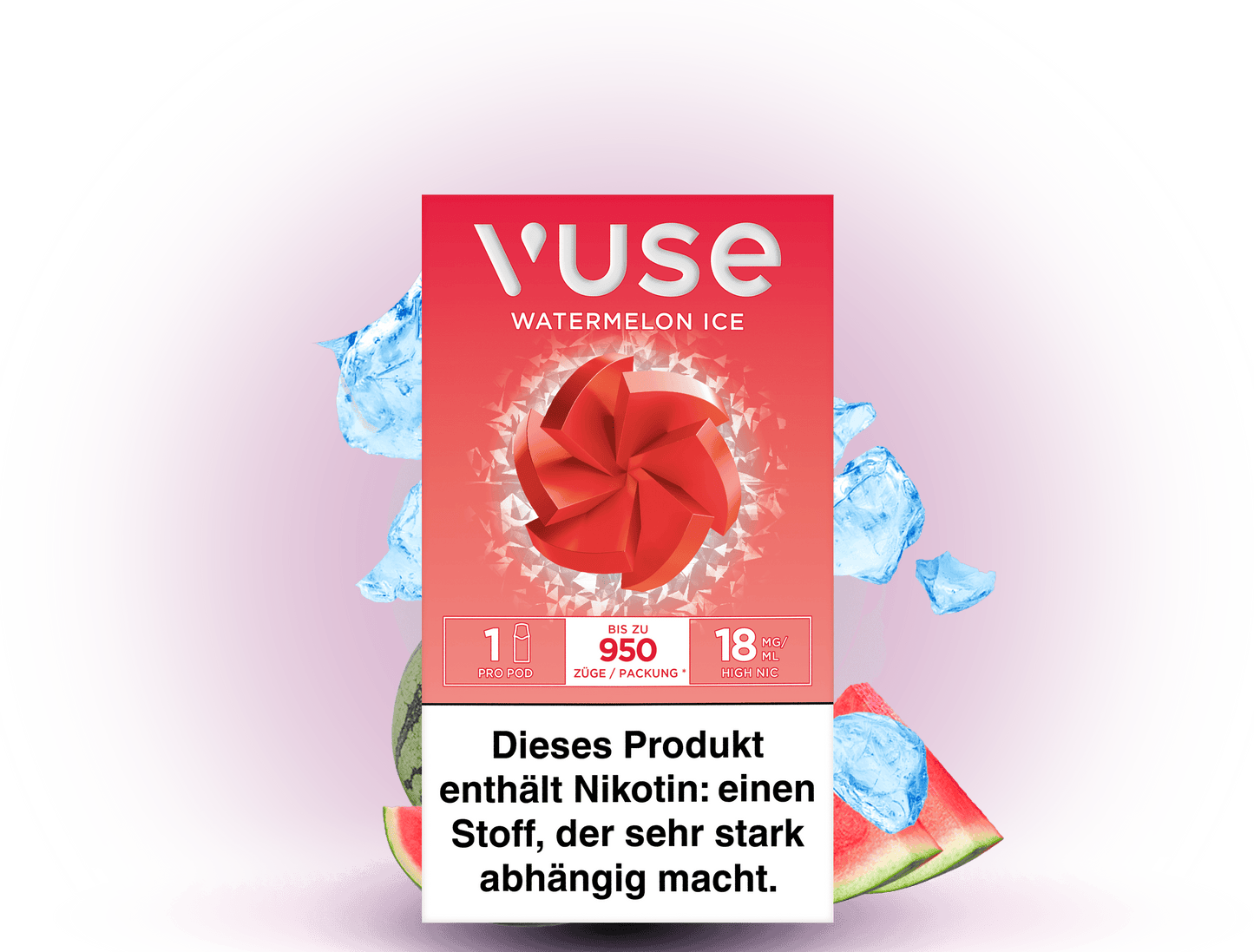 Vuse Caps Watermelon Ice 18mg – Aromakapseln mit erfrischendem Wassermelonen-Eis-Geschmack und 18 mg/ml Nikotin für Vuse E-Zigaretten.
