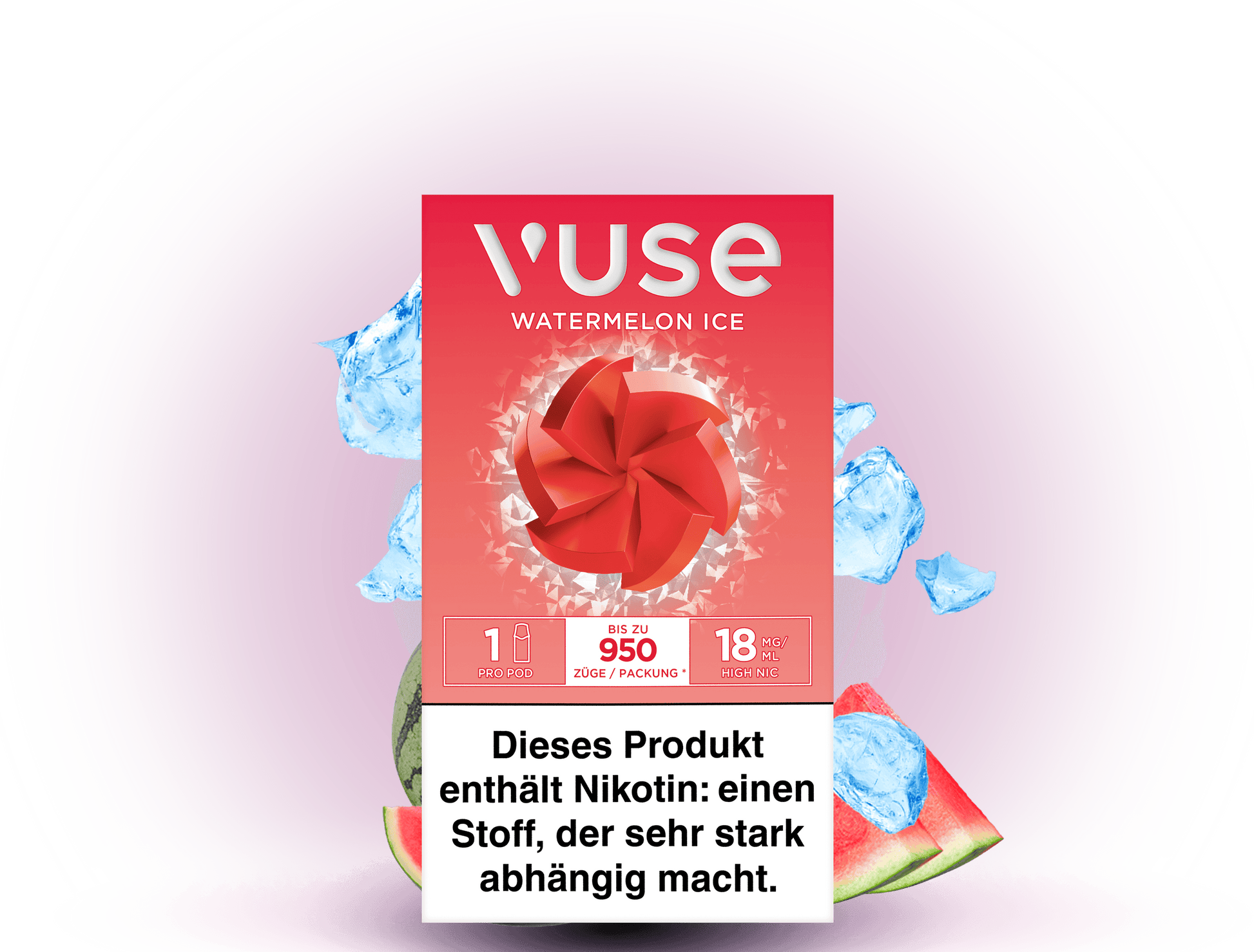 Vuse Caps Watermelon Ice 18mg – Aromakapseln mit erfrischendem Wassermelonen-Eis-Geschmack und 18 mg/ml Nikotin für Vuse E-Zigaretten.