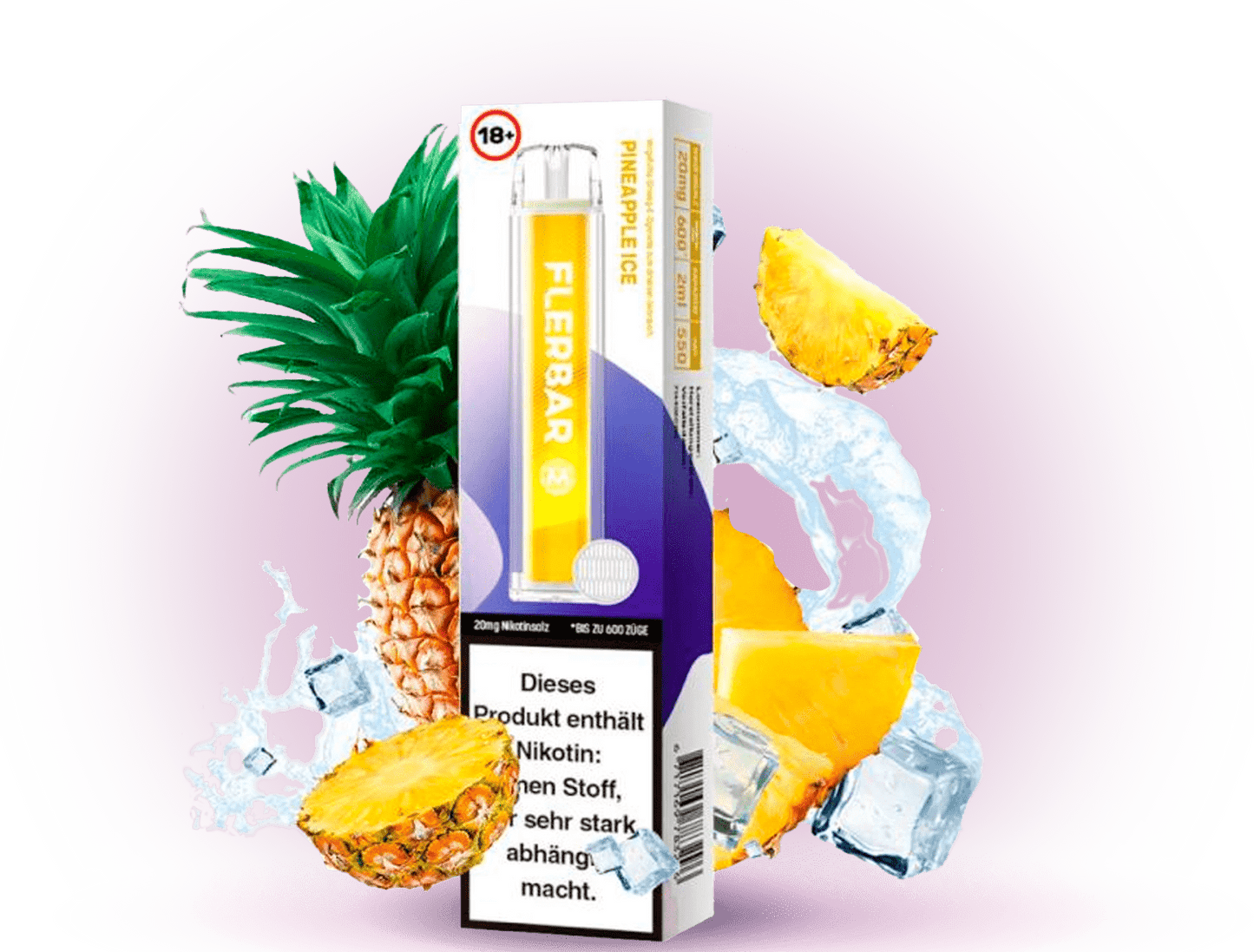 FlerBar 600 Pineapple Ice – Einweg E-Zigarette mit erfrischendem Ananas-Eis-Geschmack und 20 mg/ml Nikotin.