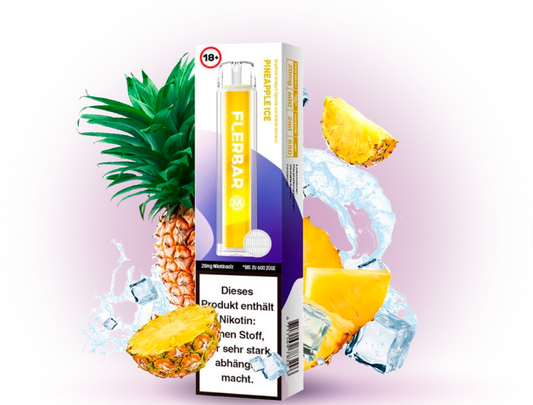 FlerBar 600 Pineapple Ice – Einweg E-Zigarette mit erfrischendem Ananas-Eis-Geschmack und 20 mg/ml Nikotin.