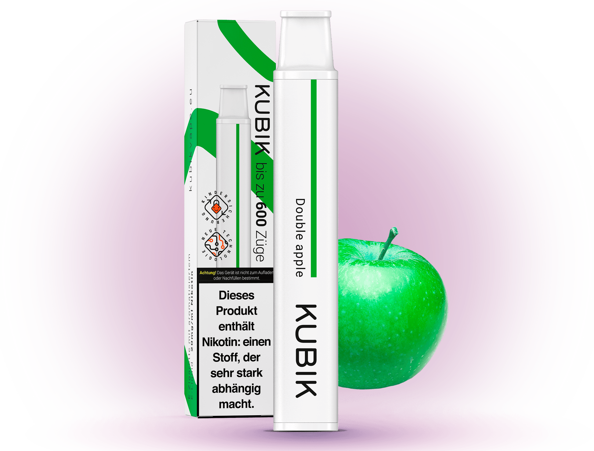 Kubik 600 Double Apple 20mg disposable e-cigarette with double apple flavor