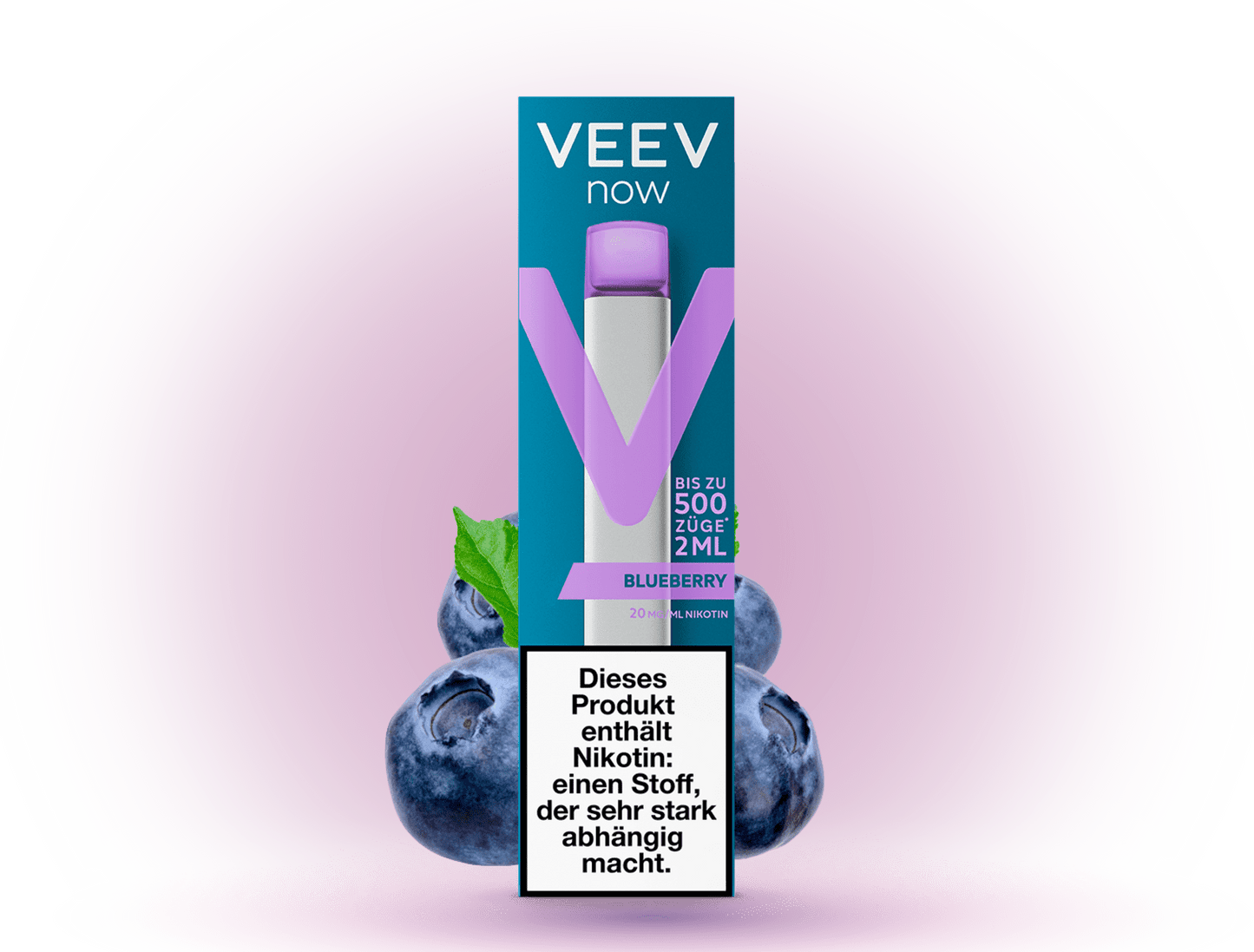 VEEV Now 500 Blueberry – Einweg E-Zigarette mit 500 Zügen, intensivem Blaubeer-Geschmack und 20 mg/ml Nikotin.