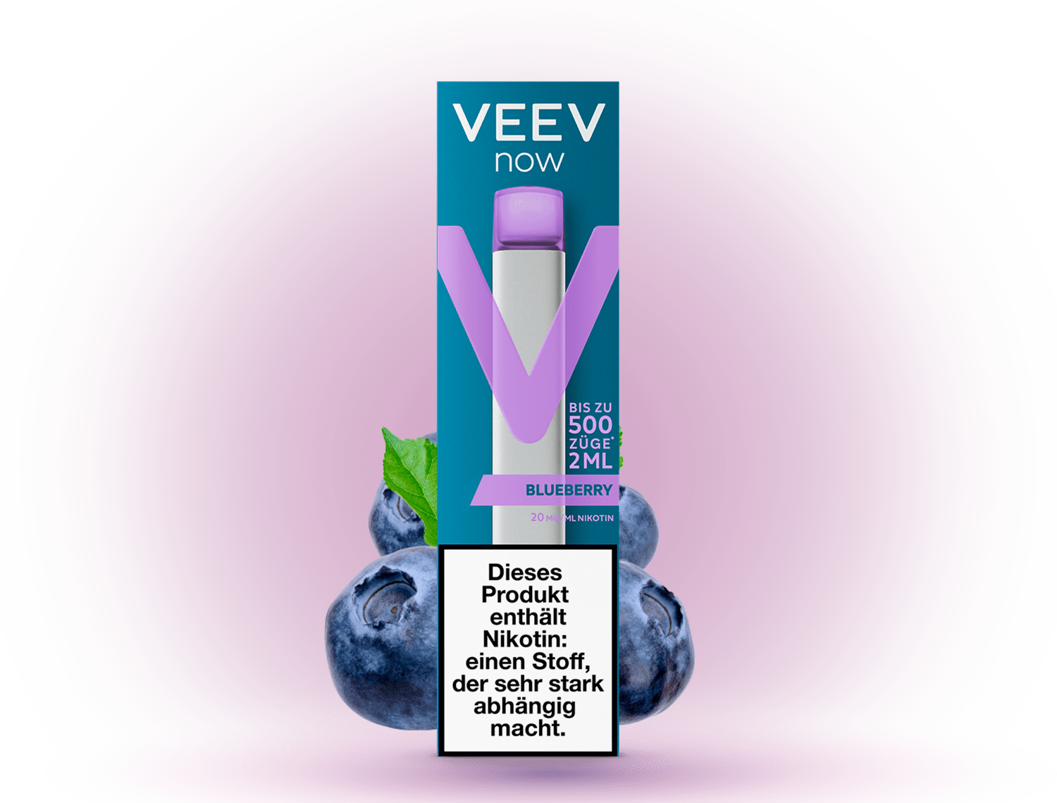 VEEV Now 500 Blueberry – Einweg E-Zigarette mit 500 Zügen, intensivem Blaubeer-Geschmack und 20 mg/ml Nikotin.