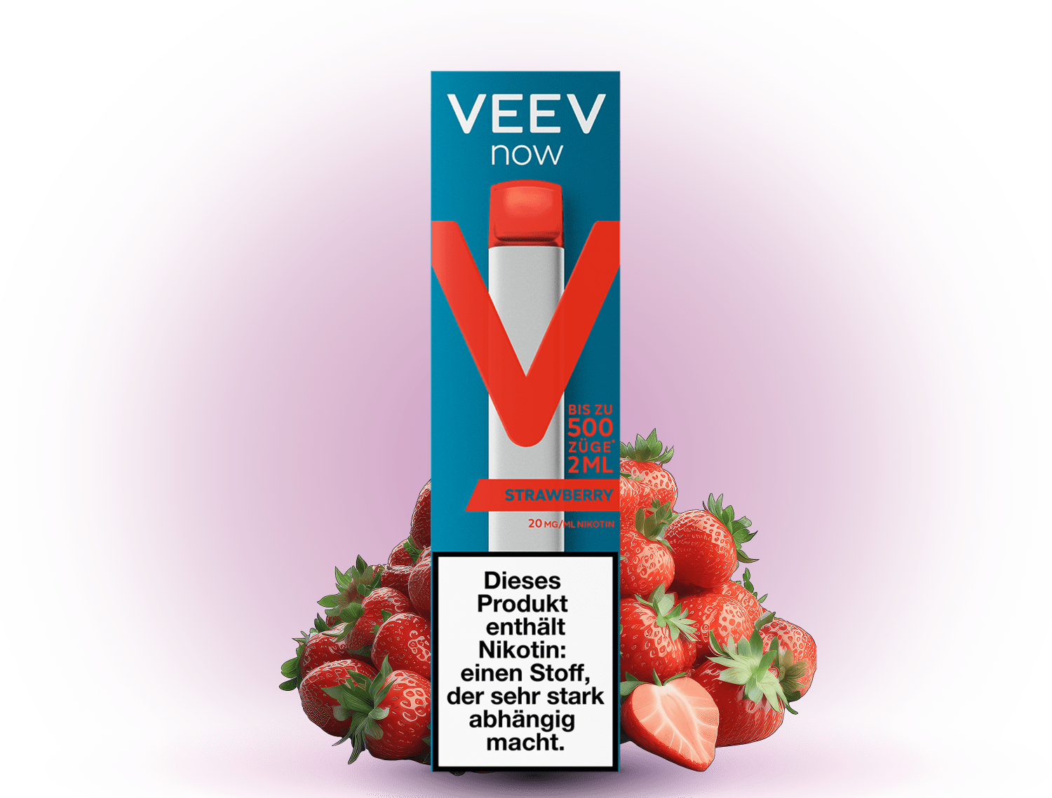 VEEV Now 500 Strawberry – Einweg E-Zigarette mit 500 Zügen, fruchtigem Erdbeer-Geschmack und 20 mg/ml Nikotin.