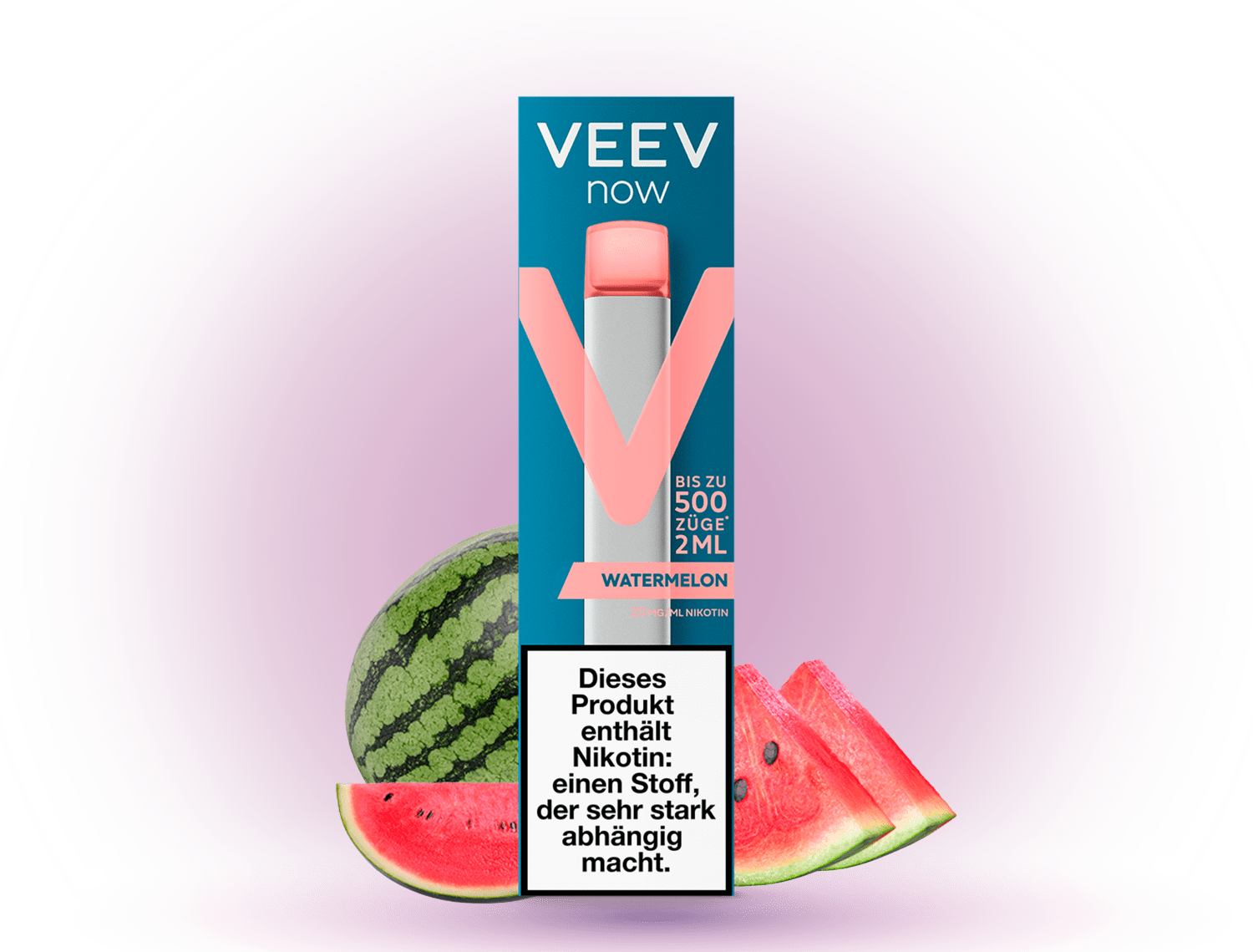 VEEV Now 500 Watermelon – Einweg E-Zigarette mit 500 Zügen, erfrischendem Wassermelonen-Geschmack und 20 mg/ml Nikotin.