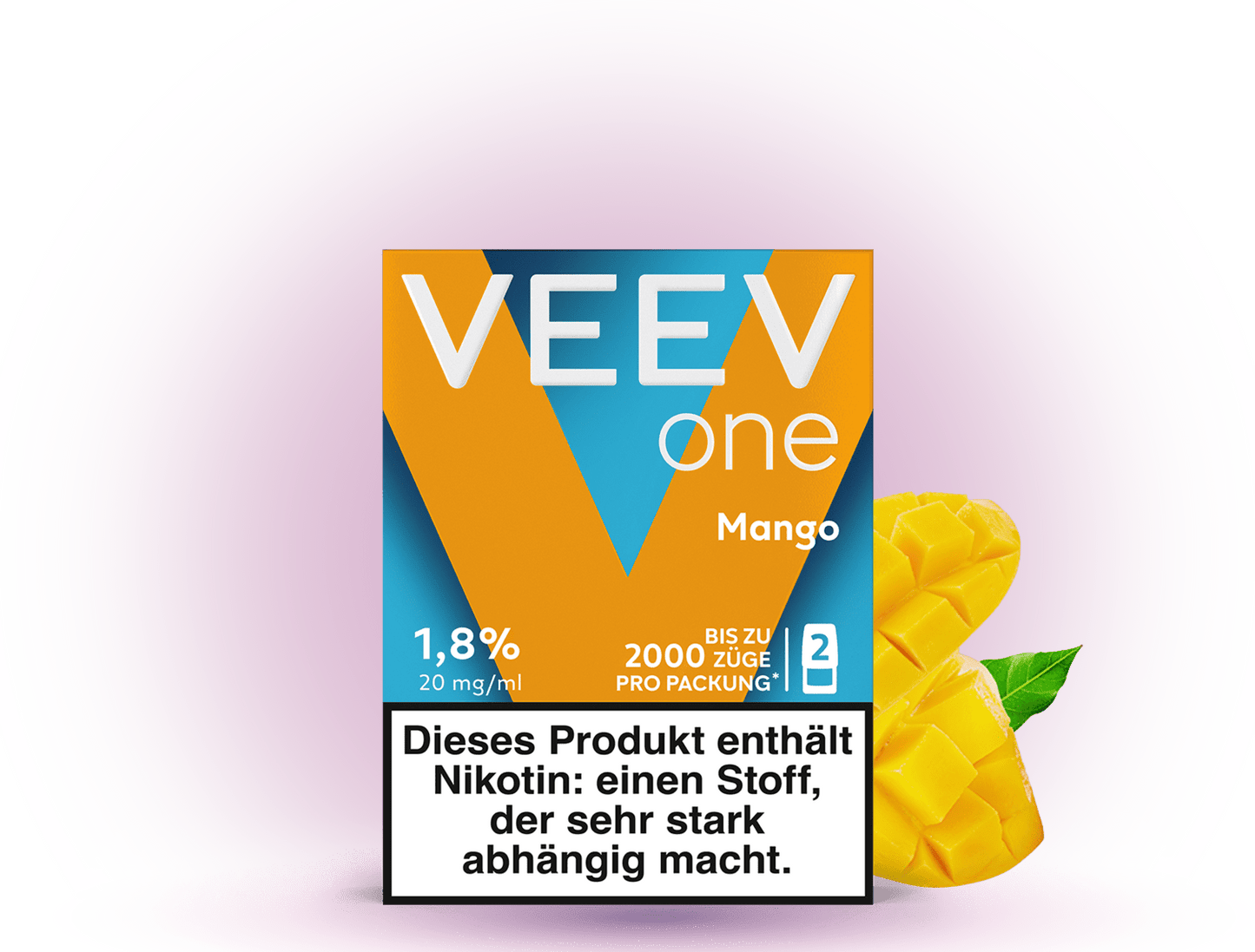 VEEV One Pods Mango – Pods für VEEV E-Zigaretten mit exotischem Mangogeschmack und 20 mg/ml Nikotin.