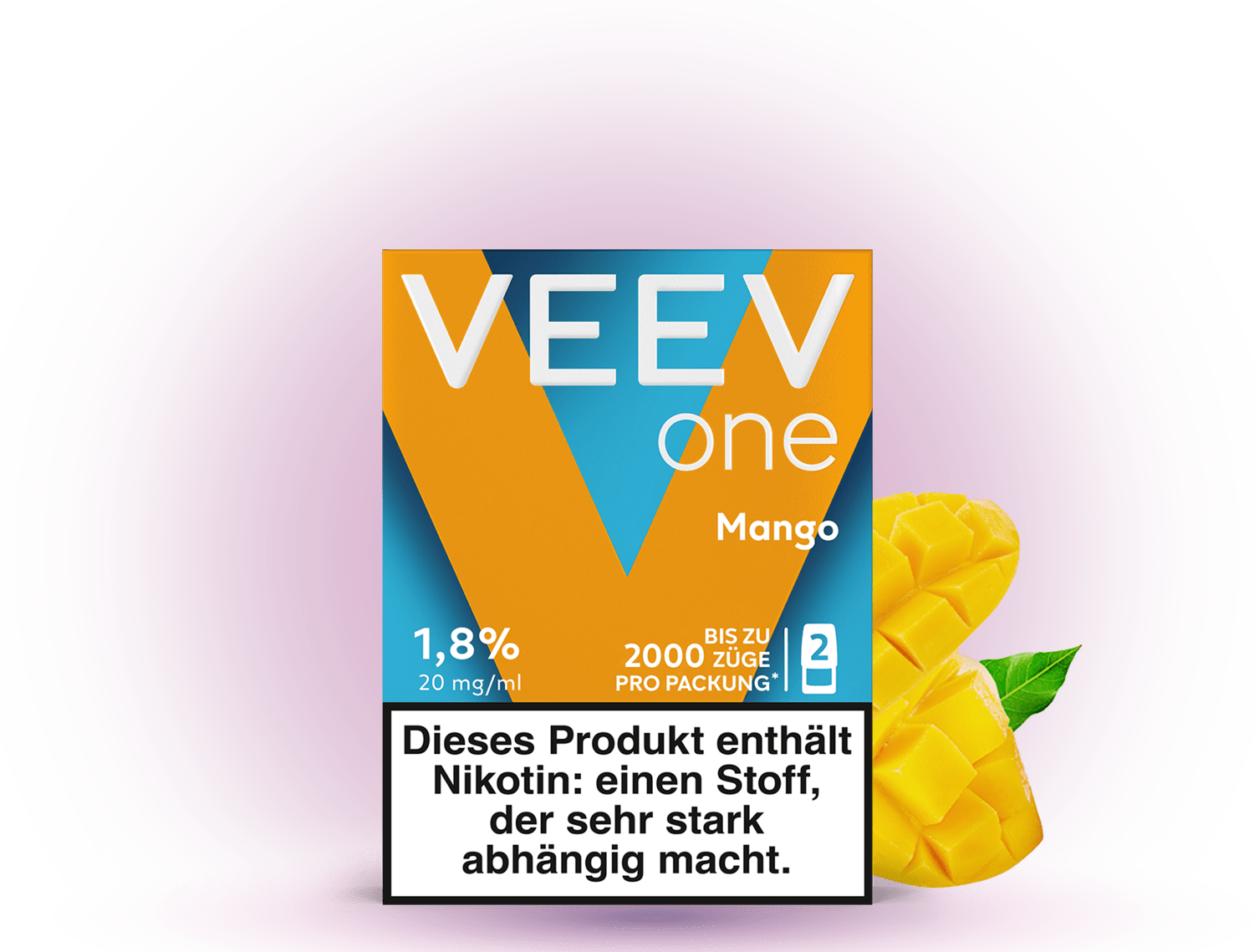 VEEV One Pods Mango – Pods für VEEV E-Zigaretten mit exotischem Mangogeschmack und 20 mg/ml Nikotin.