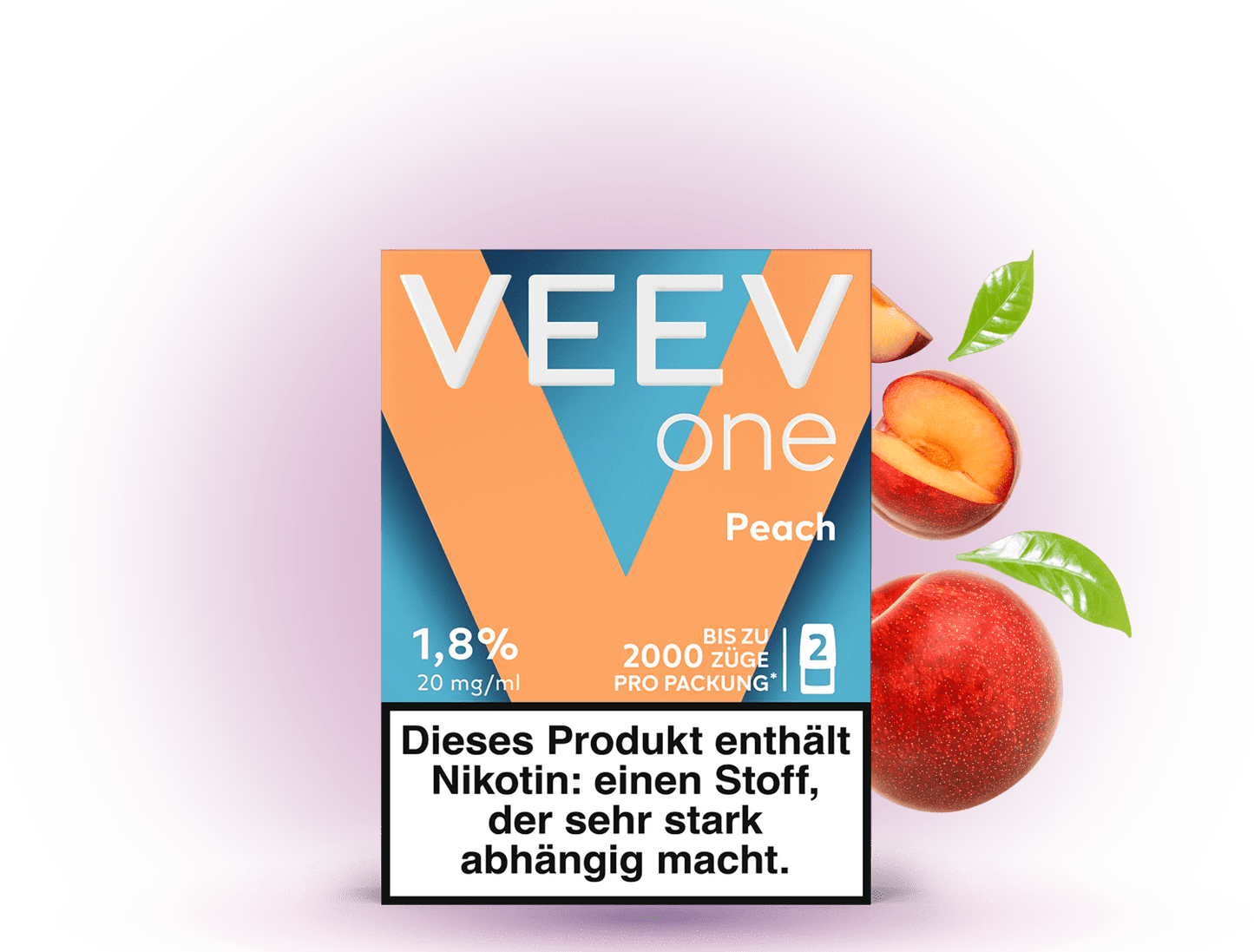 VEEV One Pods Peach – Pods für VEEV E-Zigaretten mit saftigem Pfirsich-Geschmack und 20 mg/ml Nikotin.