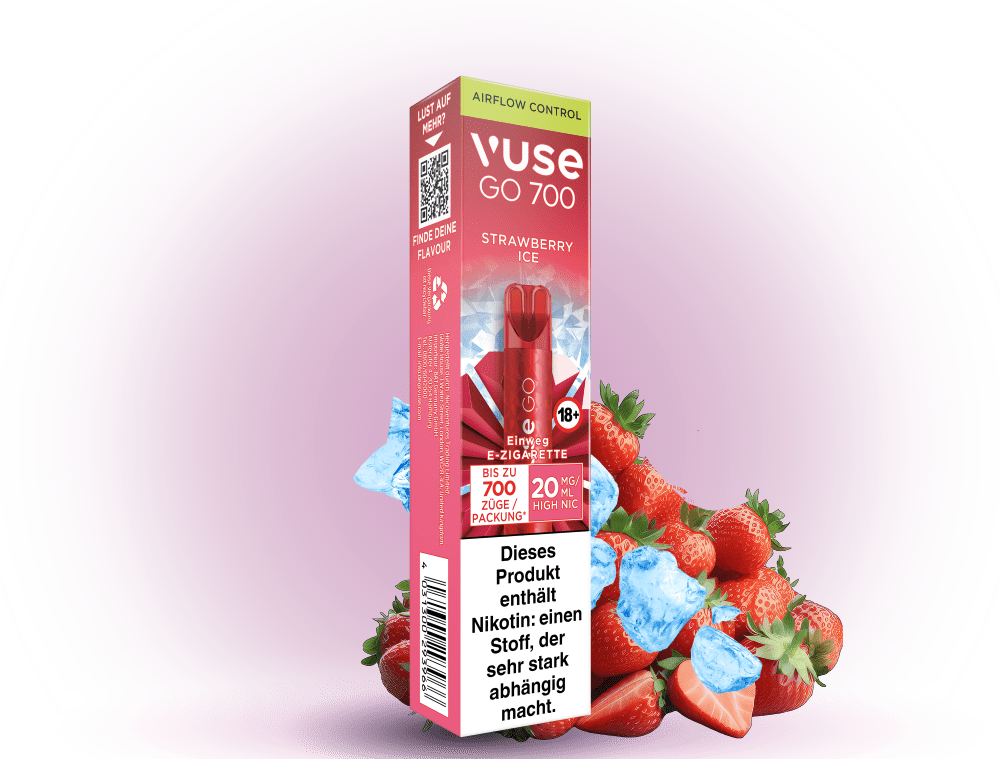 Vuse Strawberry Ice – Einweg E-Zigarette mit fruchtigem Erdbeer-Eis-Geschmack und 20 mg/ml Nikotin