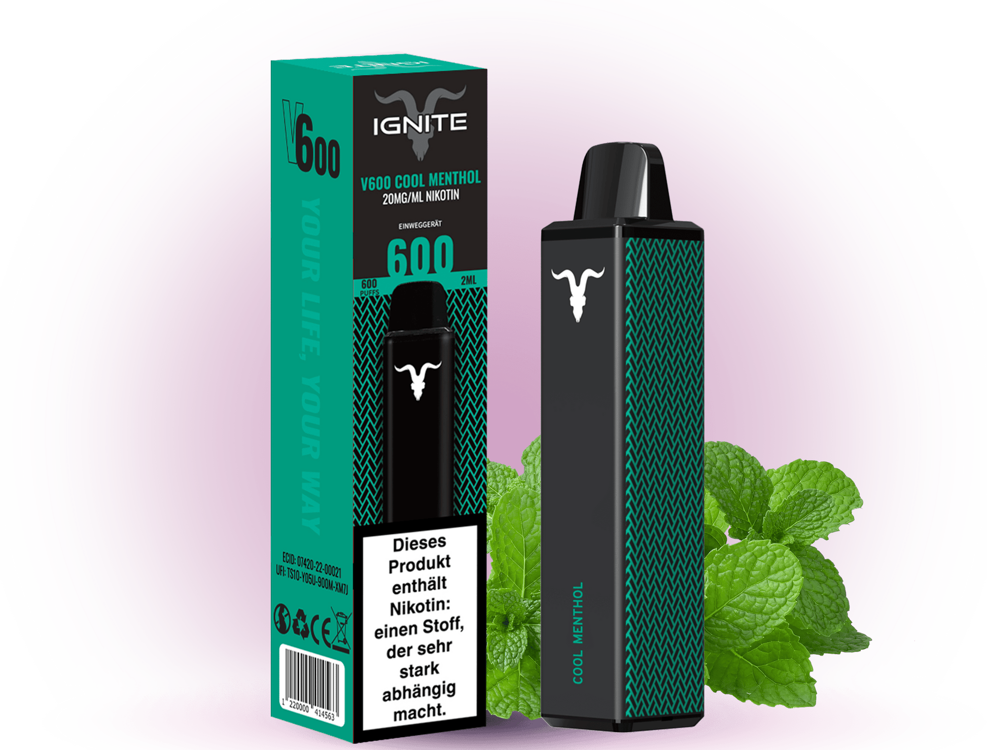 Ignite 600 E-Zigarette Cool Menthol - Erfrischendes Mentholaroma für ein kühles und belebendes Dampferlebnis