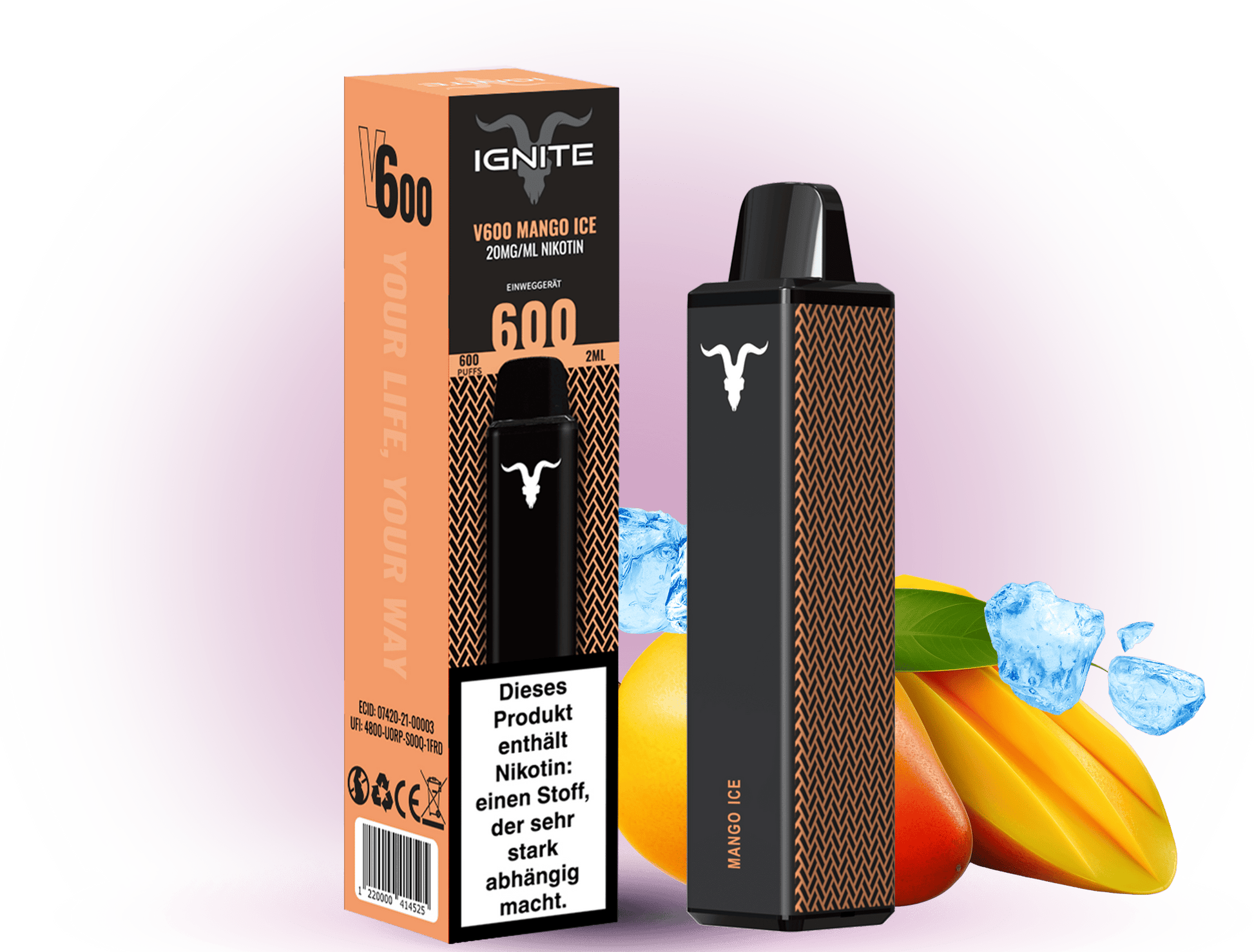 Ignite 600 E-Zigarette Mango Ice - Fruchtige Mango mit einem Hauch von Eis für ein erfrischendes Dampferlebnis