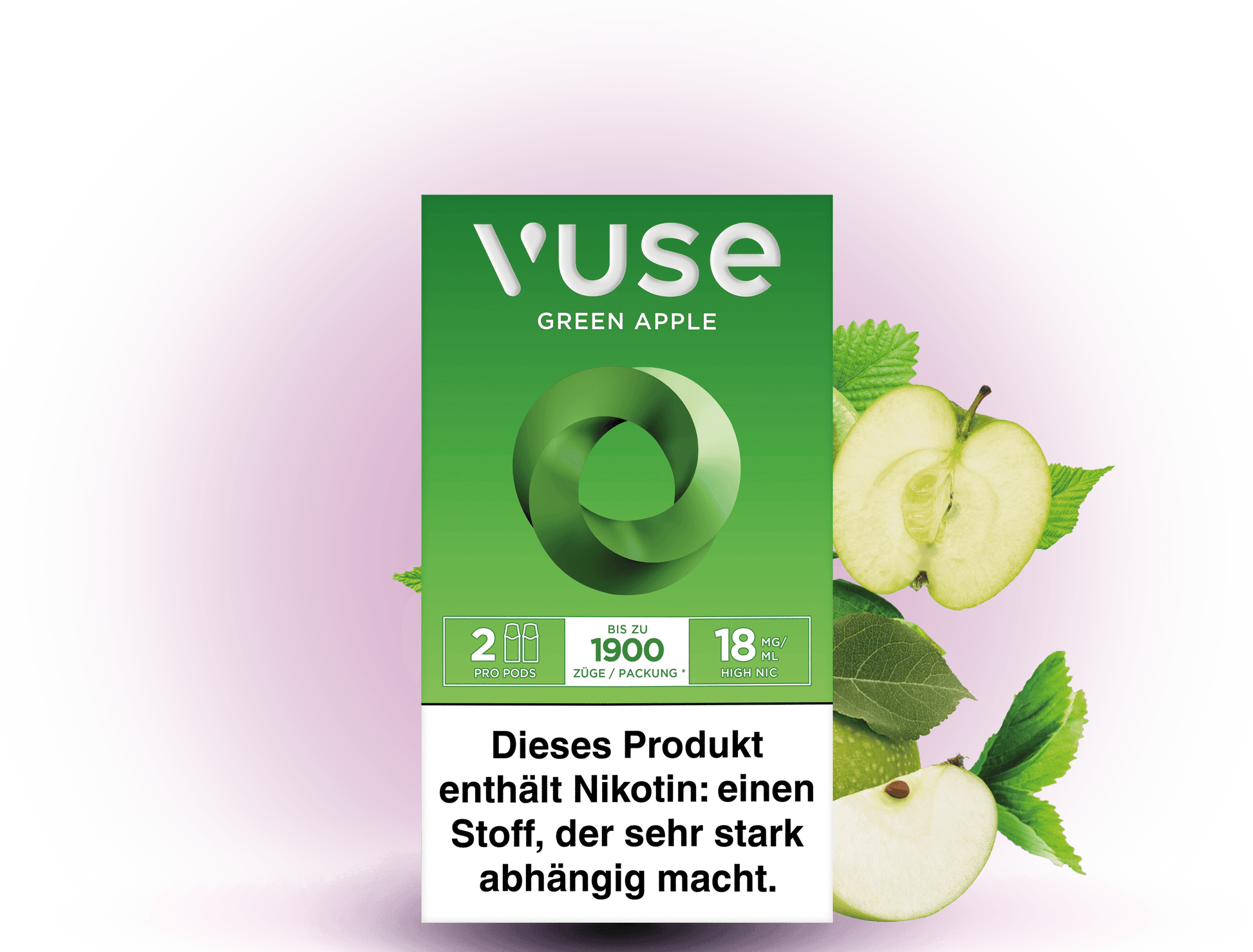 Vuse Caps Apple 18mg – Aromakapseln mit frischem Apfelgeschmack und 18 mg/ml Nikotin für Vuse E-Zigaretten.