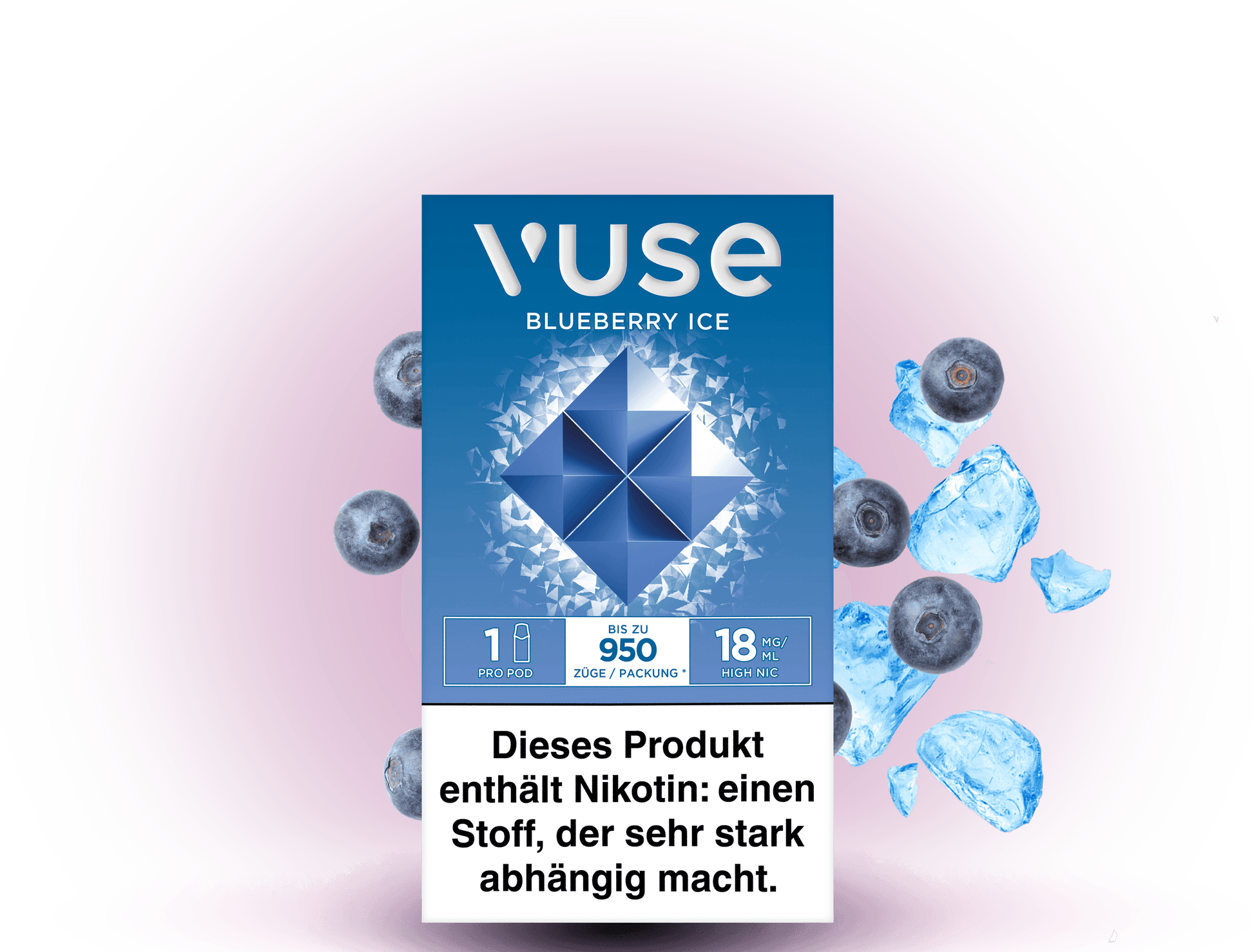 Vuse Caps Blueberry Ice 18mg – Aromakapseln mit erfrischendem Blaubeer-Eis-Geschmack und 18 mg/ml Nikotin für Vuse E-Zigaretten.