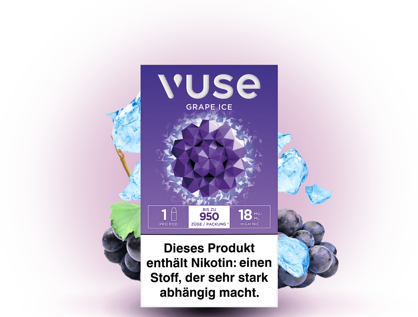 Vuse Caps Grape Ice 18mg – Aromakapseln mit erfrischendem Trauben-Eis-Geschmack und 18 mg/ml Nikotin für Vuse E-Zigaretten.