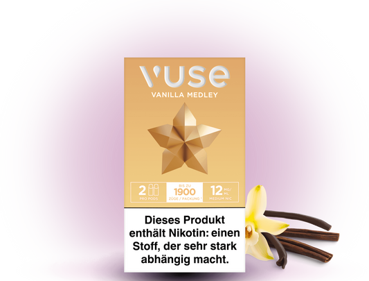 Vuse Caps Vanilla Medley 12mg – Aromakapseln mit sanftem Vanillegeschmack und 12 mg/ml Nikotin für Vuse E-Zigaretten.