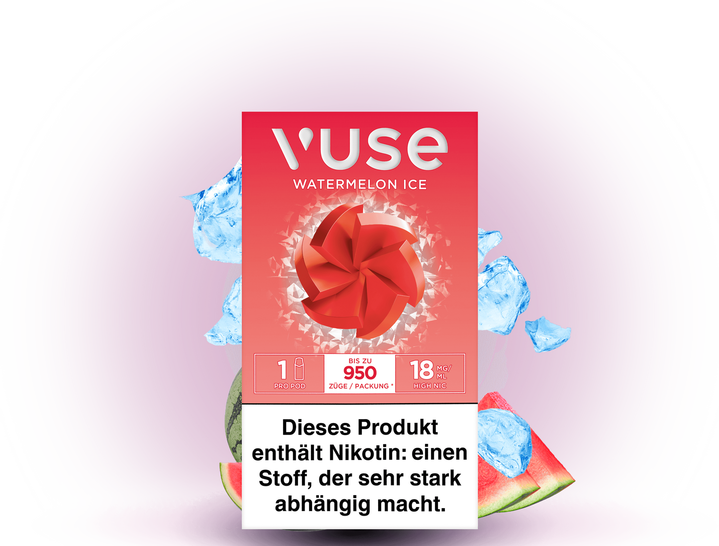 Vuse Caps Watermelon Ice 18mg – Aromakapseln mit erfrischendem Wassermelonen-Eis-Geschmack und 18 mg/ml Nikotin für Vuse E-Zigaretten.